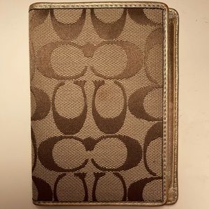 COACH gold khaki signature passport case wallet
